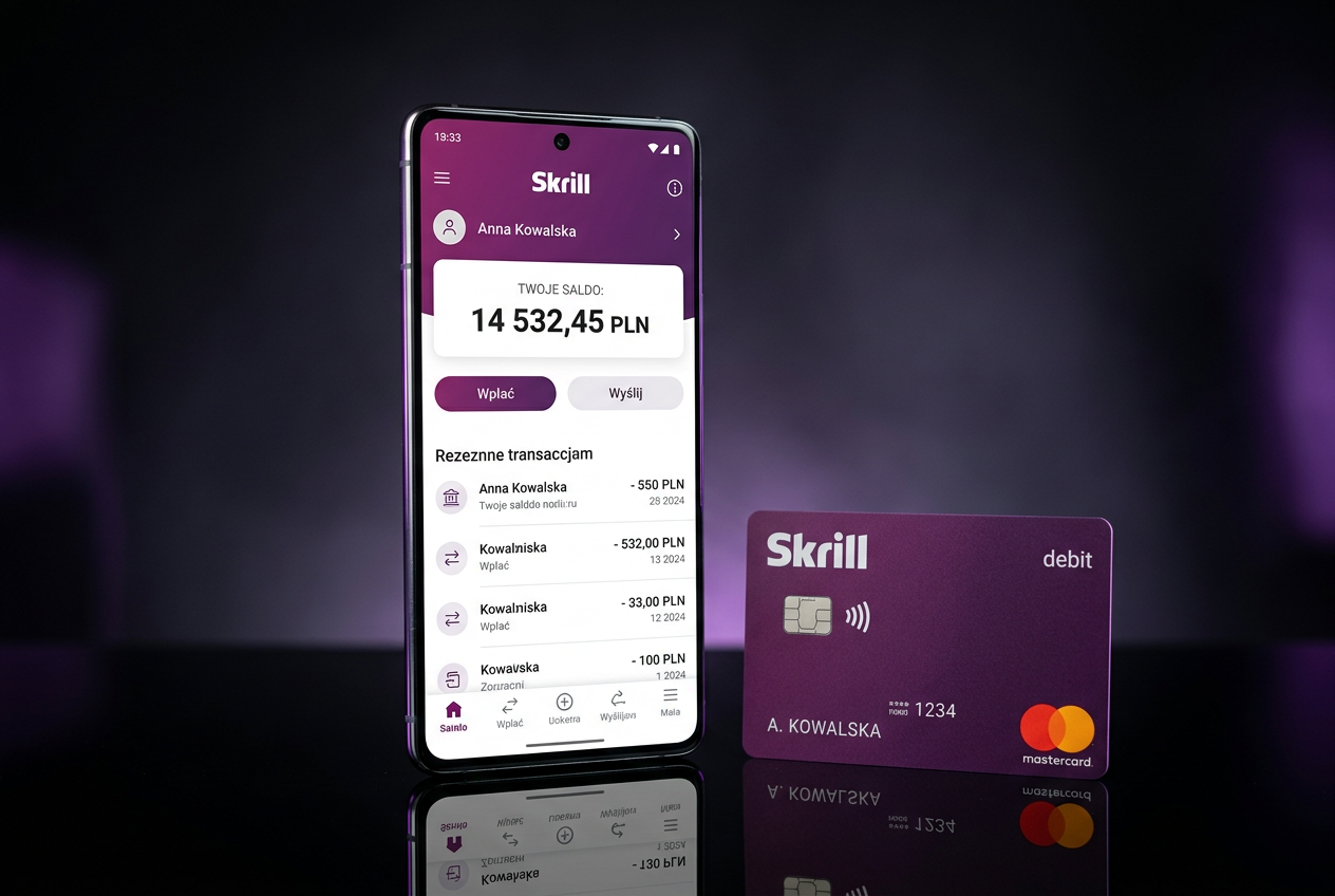 Aplikacja mobilna Skrill z saldem w PLN