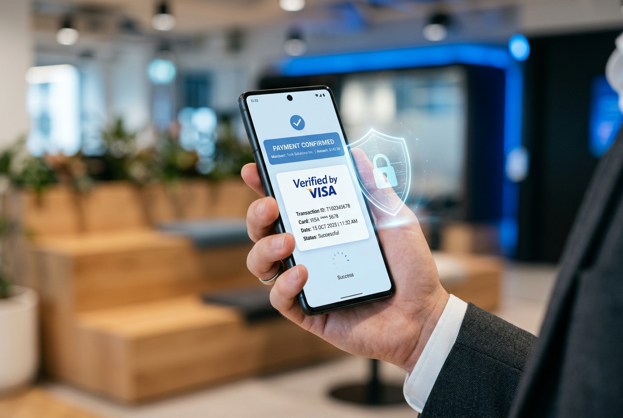 Security shield and smartphone indicating safe transactions.